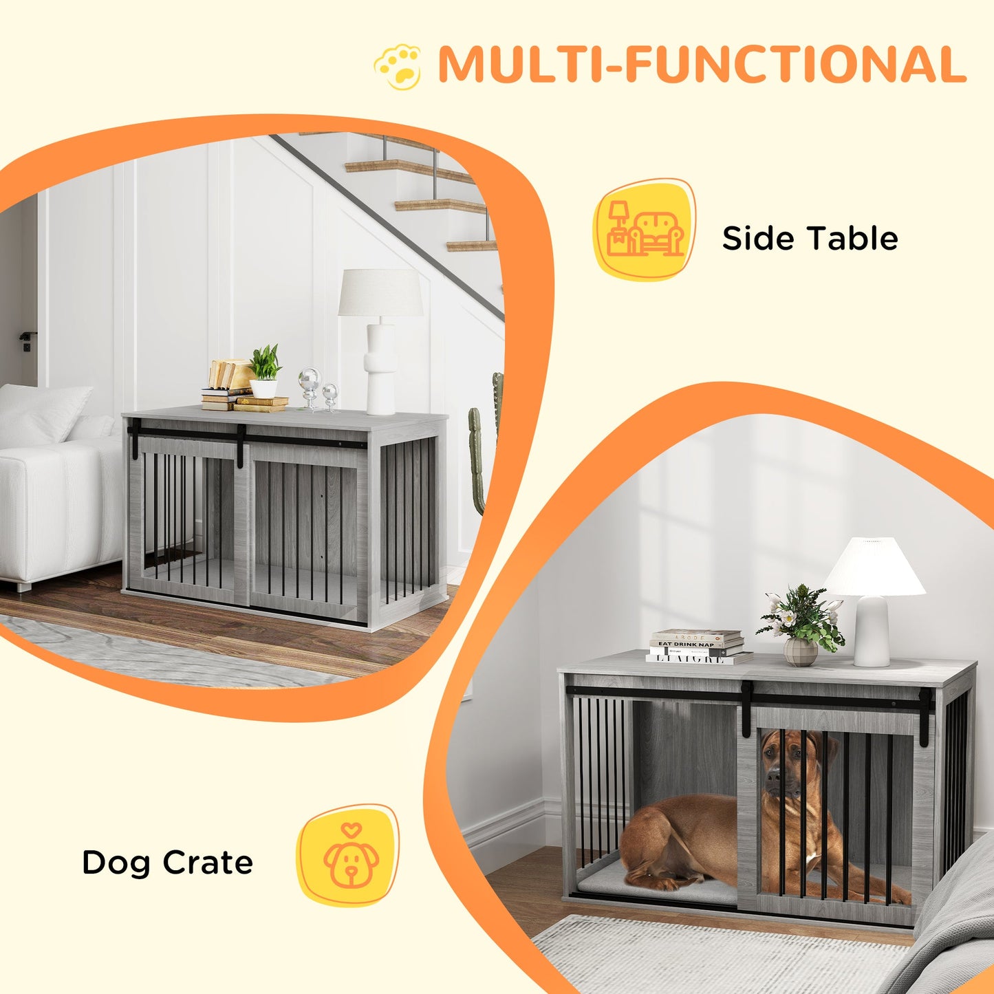 118cm Dog Crate Furniture with Removable Cushion for Extra Large Dogs - Grey-4