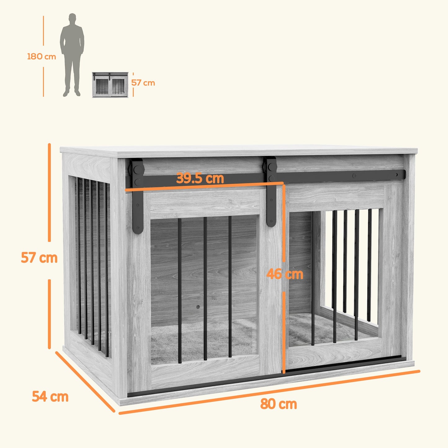 80cm Dog Crate Furniture with Removable Cushion for Large Dogs- Grey-2