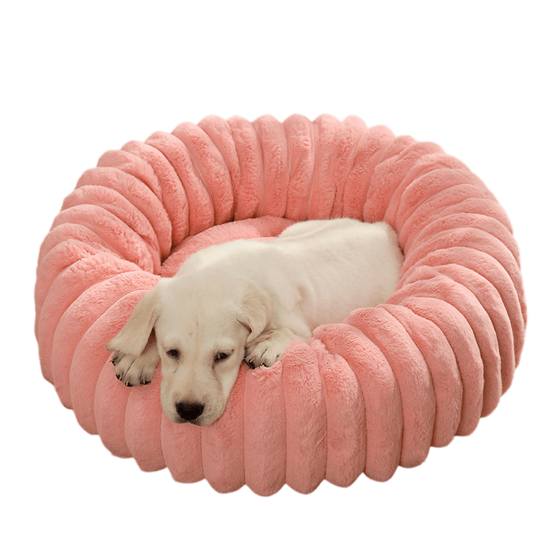 Plush Ribbed Round Pet Bed - Coral-0