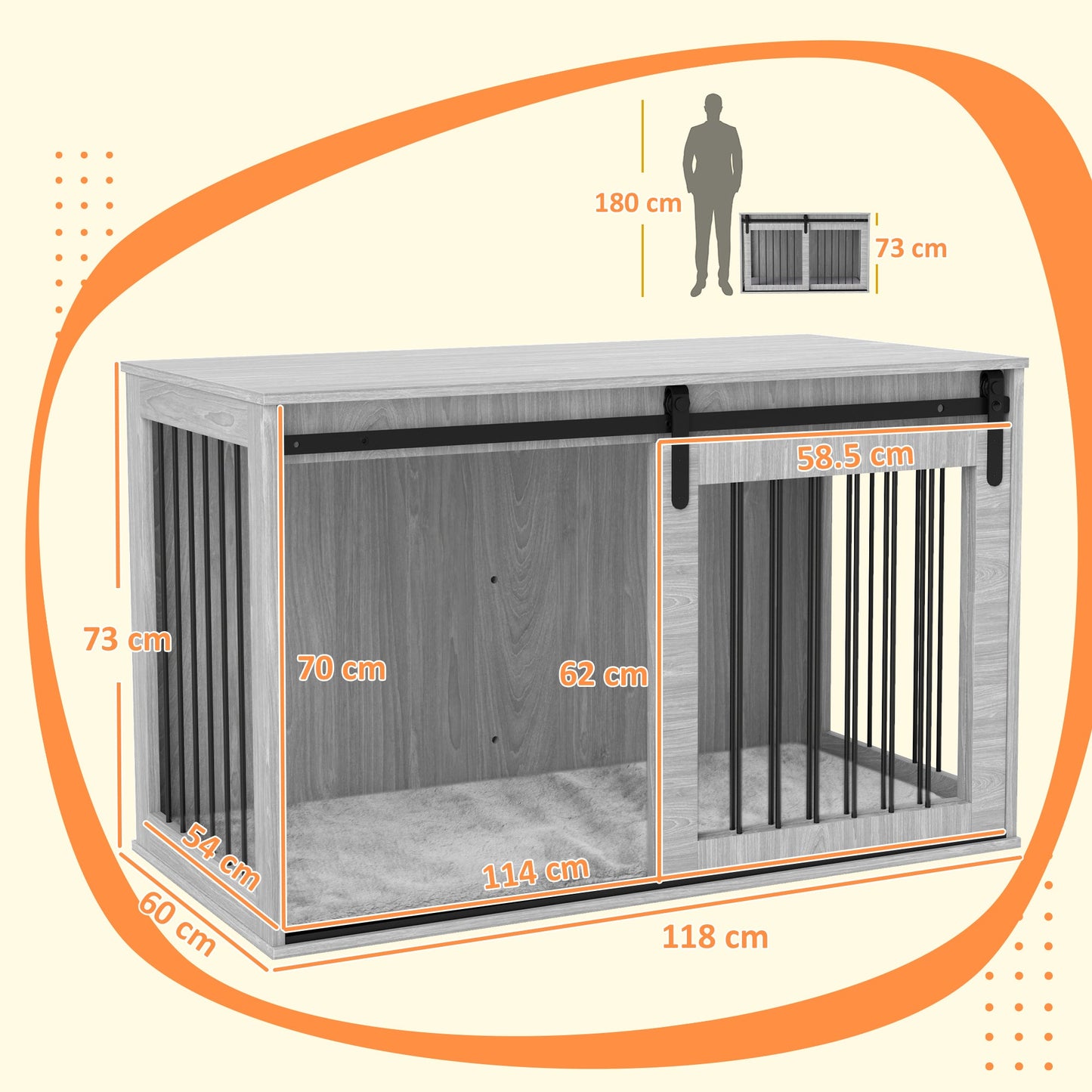 118cm Dog Crate Furniture with Removable Cushion for Extra Large Dogs - Grey-2