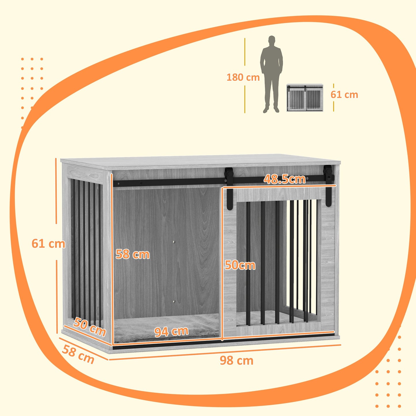 98cm Dog Crate Furniture with Removable Cushion for Large Dogs - Grey-2