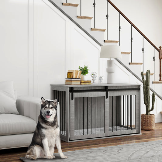 118cm Dog Crate Furniture with Removable Cushion for Extra Large Dogs - Grey-1