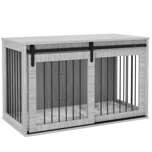 118cm Dog Crate Furniture with Removable Cushion for Extra Large Dogs - Grey-0
