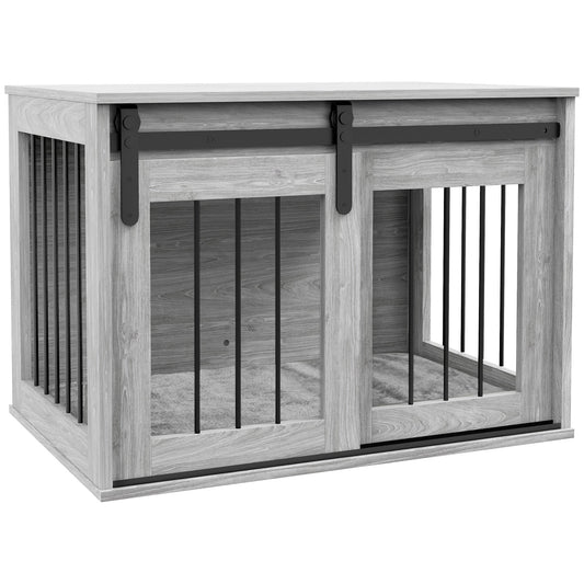 80cm Dog Crate Furniture with Removable Cushion for Large Dogs- Grey-0