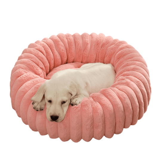 Plush Ribbed Round Pet Bed - Coral-0