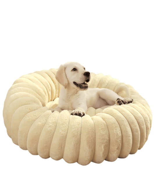 Plush Ribbed Round Pet Bed - Cream-0